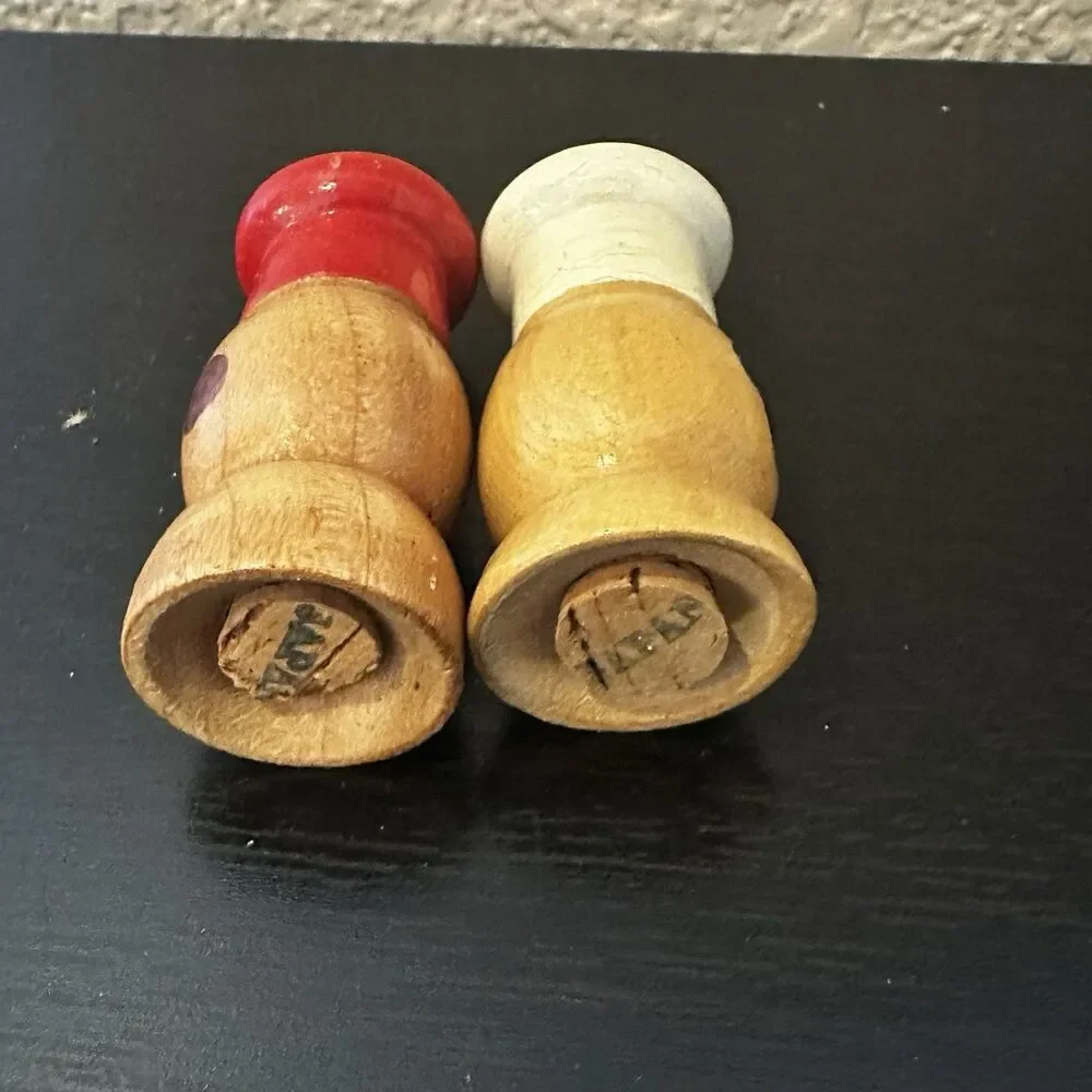 Vintage 1950’s‎ Wooden Chef’s Salt and Pepper Shakers Set With Cork Stoppers